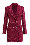 Glitrende Fuchsia Notched Lang Blazer til kvinder