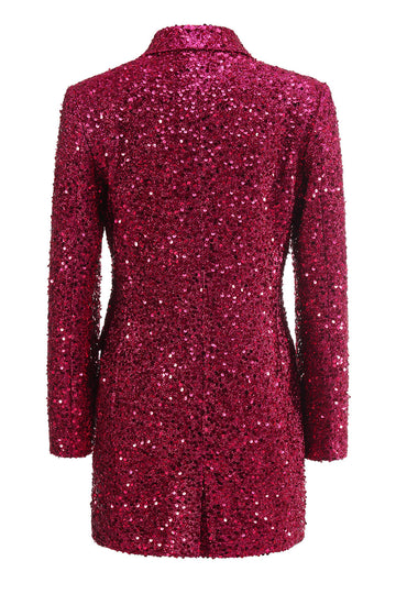 Glitrende Fuchsia Notched Lang Blazer til kvinder