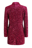 Glitrende Fuchsia Notched Lang Blazer til kvinder