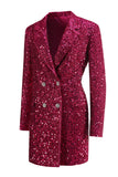 Glitrende Fuchsia Notched Lang Blazer til kvinder