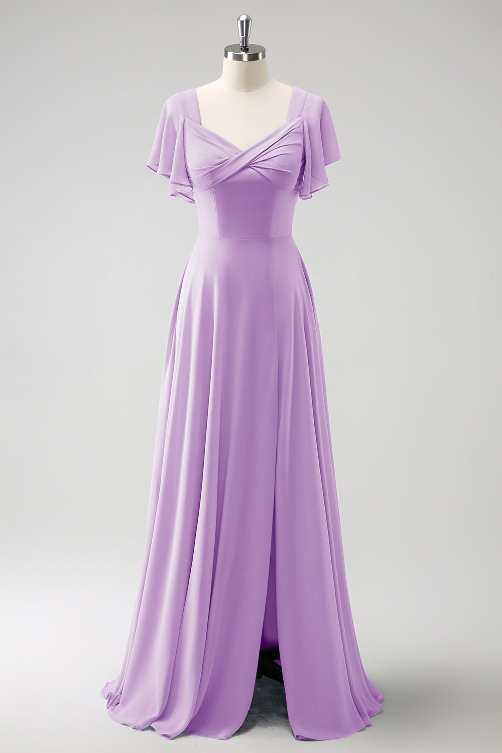 Grå Blå A Line Chiffon Lang Brudepigekjole med Slids