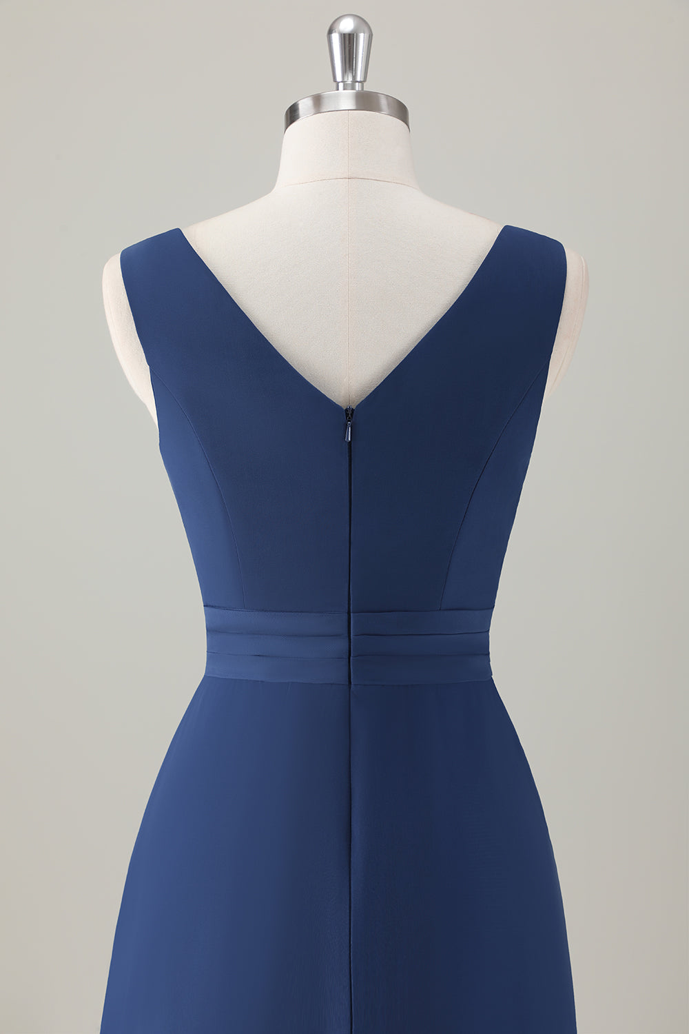 Mørkeblå A-linje flæse lang brudepigekjole med slids