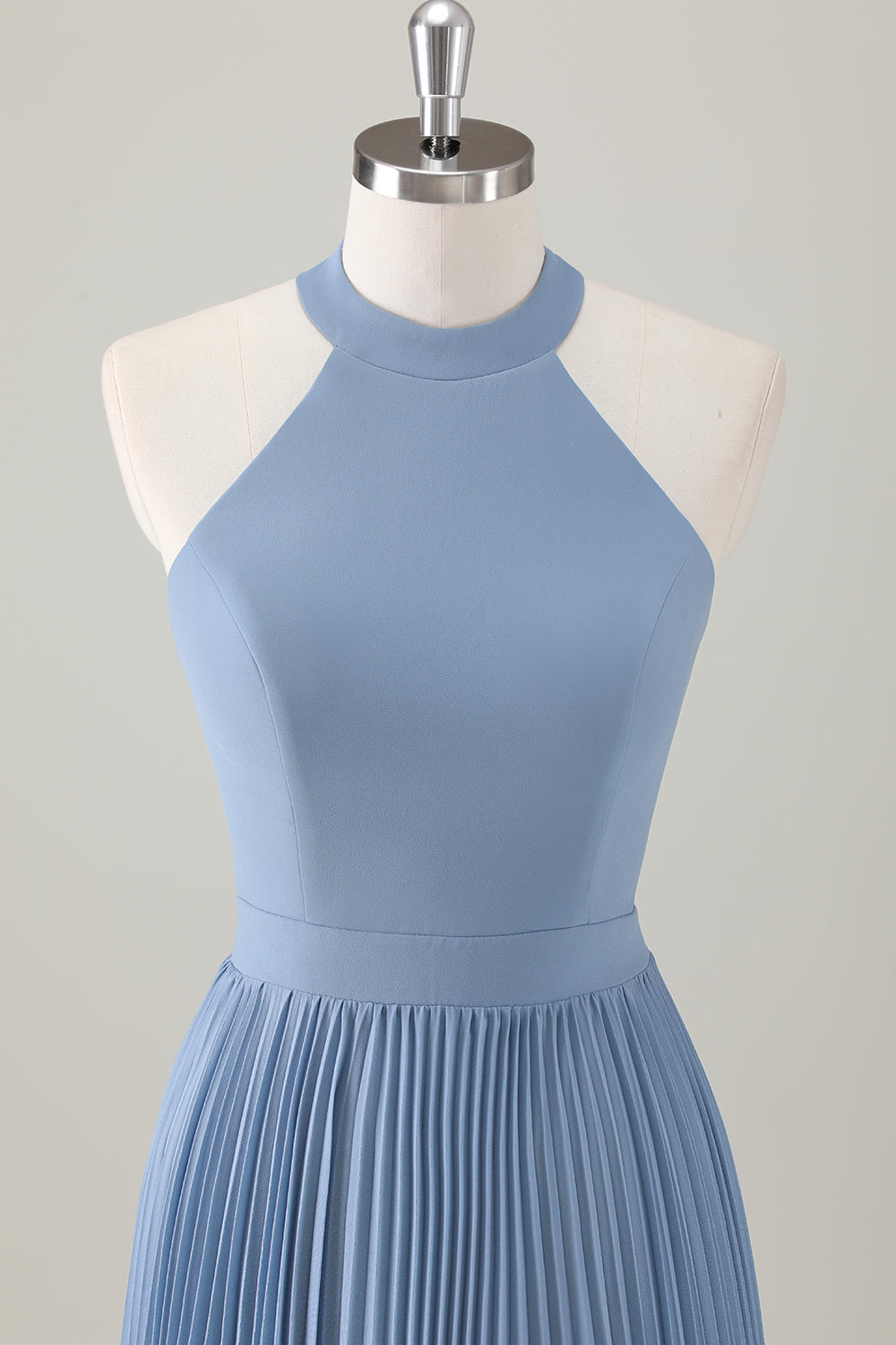 Grå Blå A-linje Halter Lang Brudepigekjole med Slids