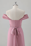 Pink havfrue Off the Shoulder Lang brudepigekjole med slids