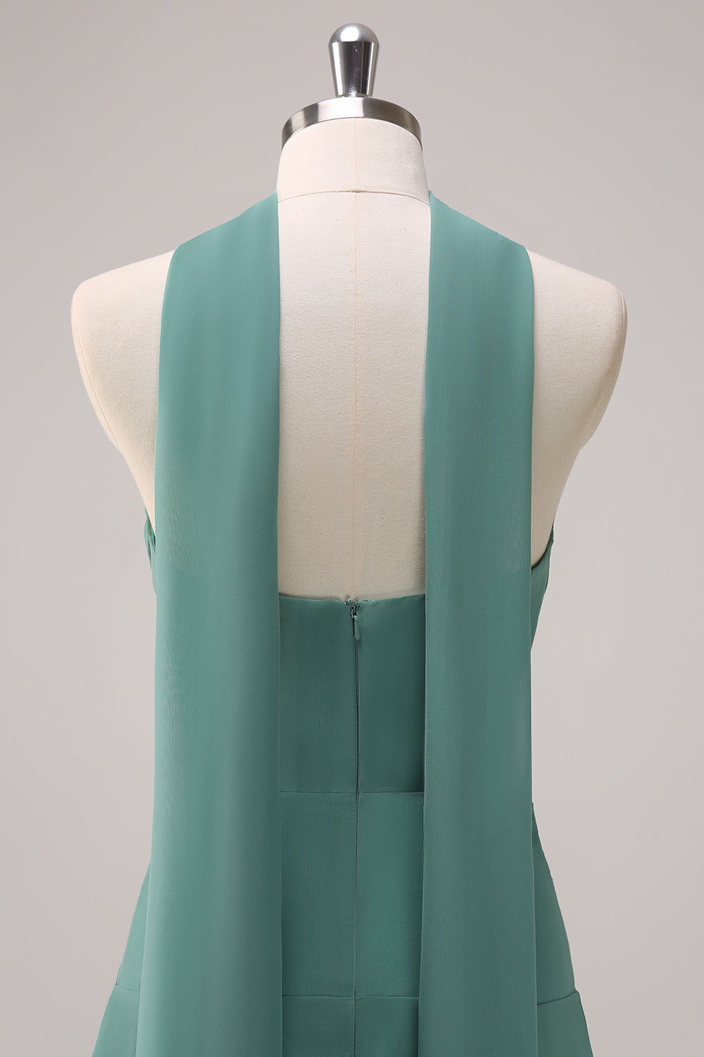 Eukalyptus stropløs flæsefri brudepige kjole med bånd