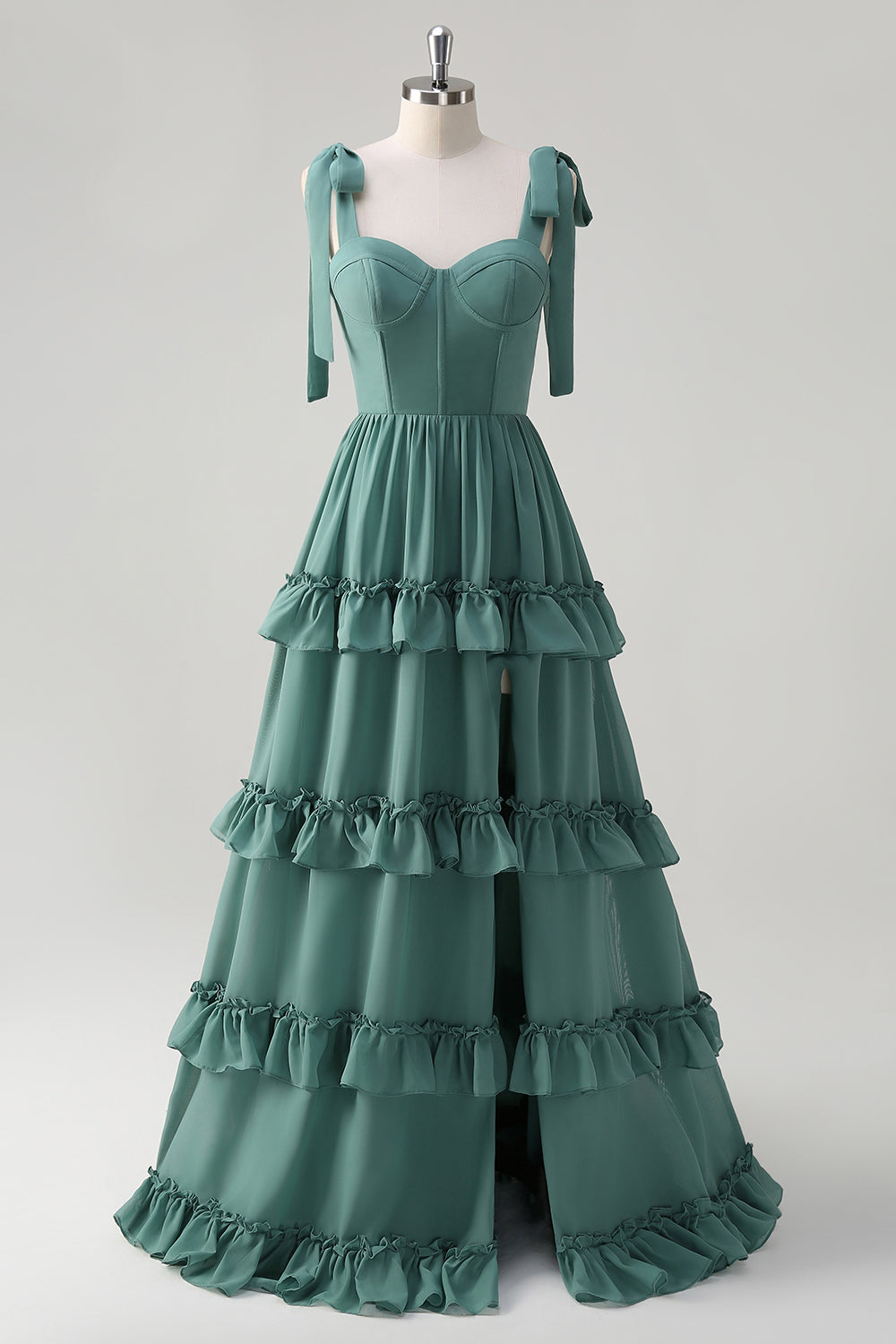 Eukalyptus A-linje butterfly stropper korset flæser chiffon lang brudepige kjole med slids