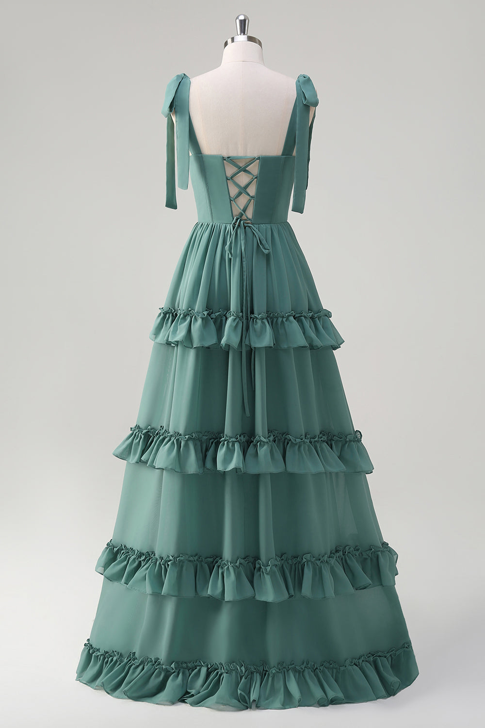 Eukalyptus A-linje butterfly stropper korset flæser chiffon lang brudepige kjole med slids