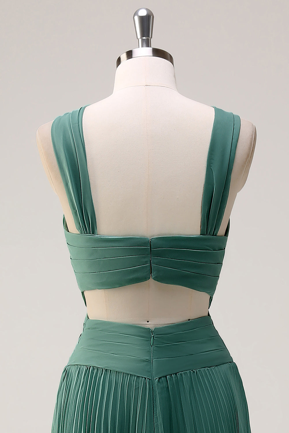 Eukalyptus A linje halterneck hals Chiffon plisseret lang brudepigekjole