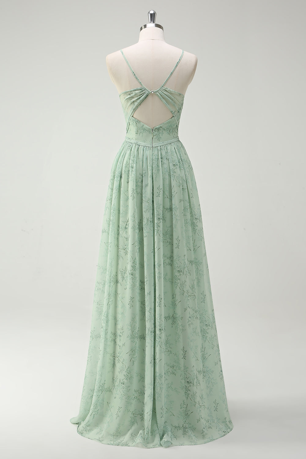 Dusty Sage A Line Spaghetti Stropper Lang brudepigekjole med slids