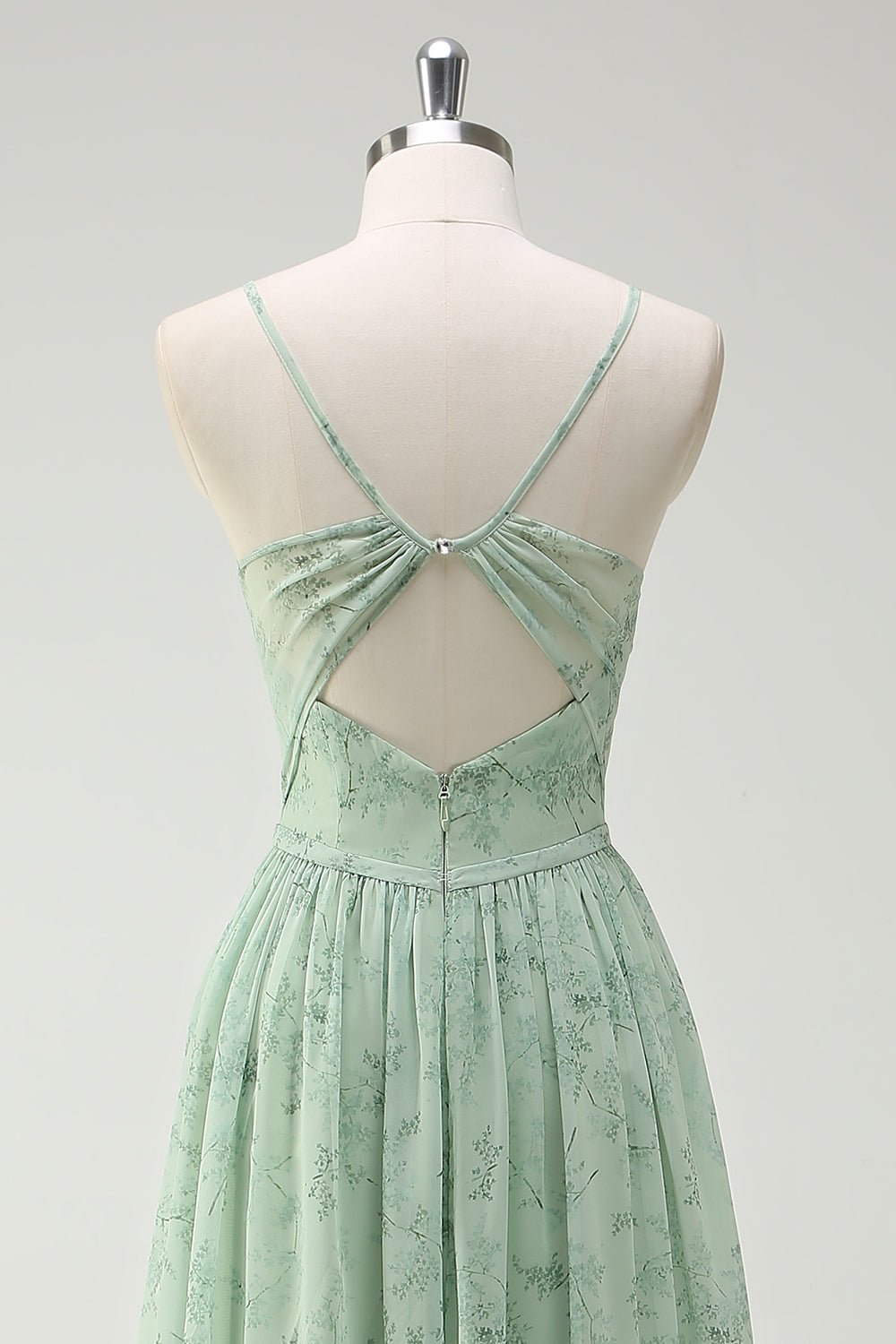 Dusty Sage A Line Spaghetti Stropper Lang brudepigekjole med slids