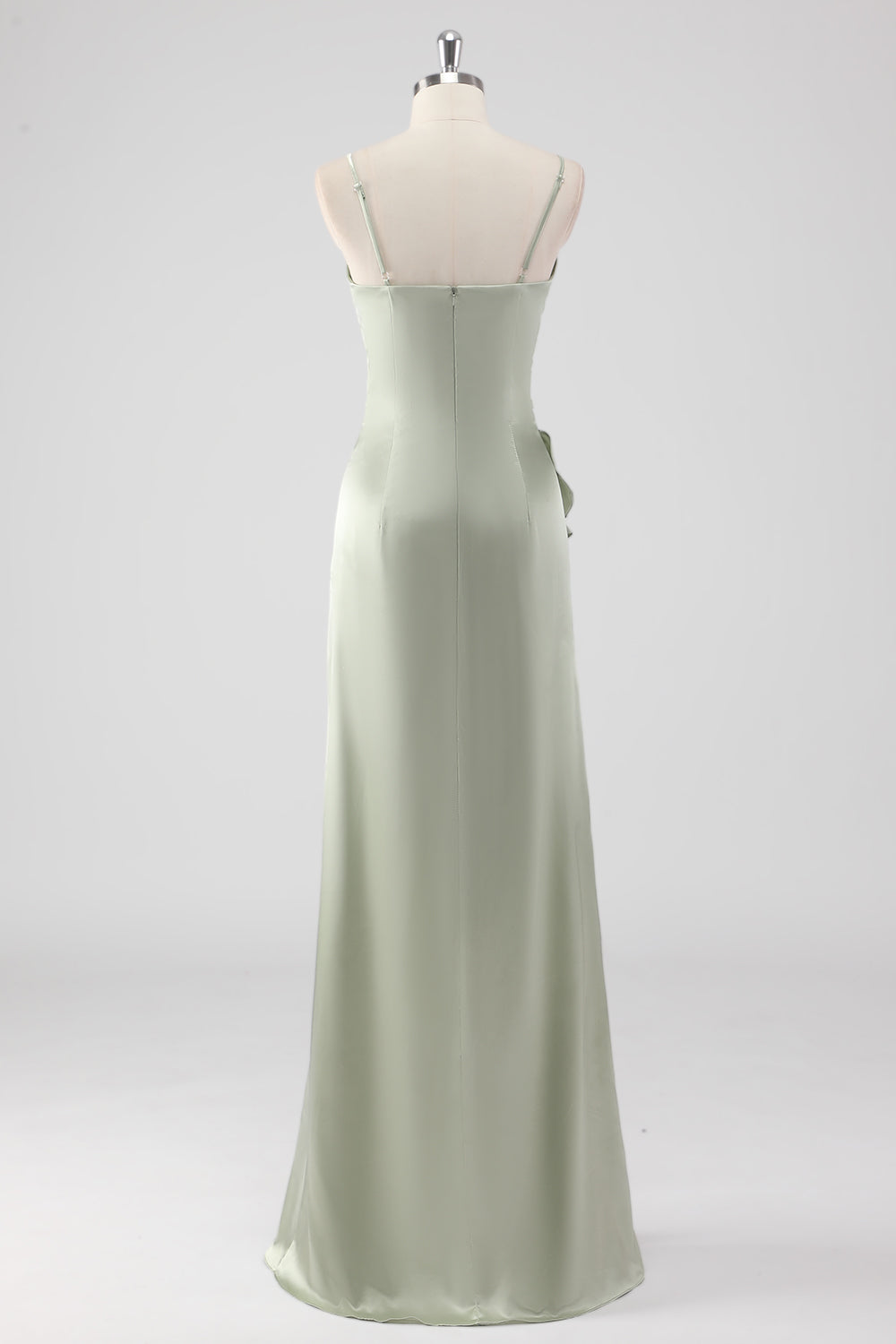 Salvie Lang Satin V-hals Flæsede Skede Brudepige Kjole