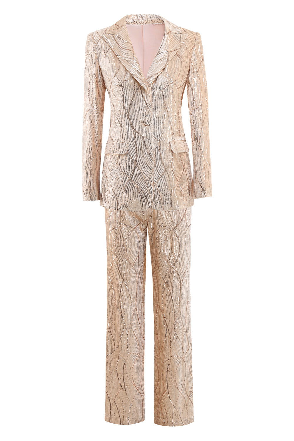 Champagne Peak revers enkelt knap pailletter kvinders dragter