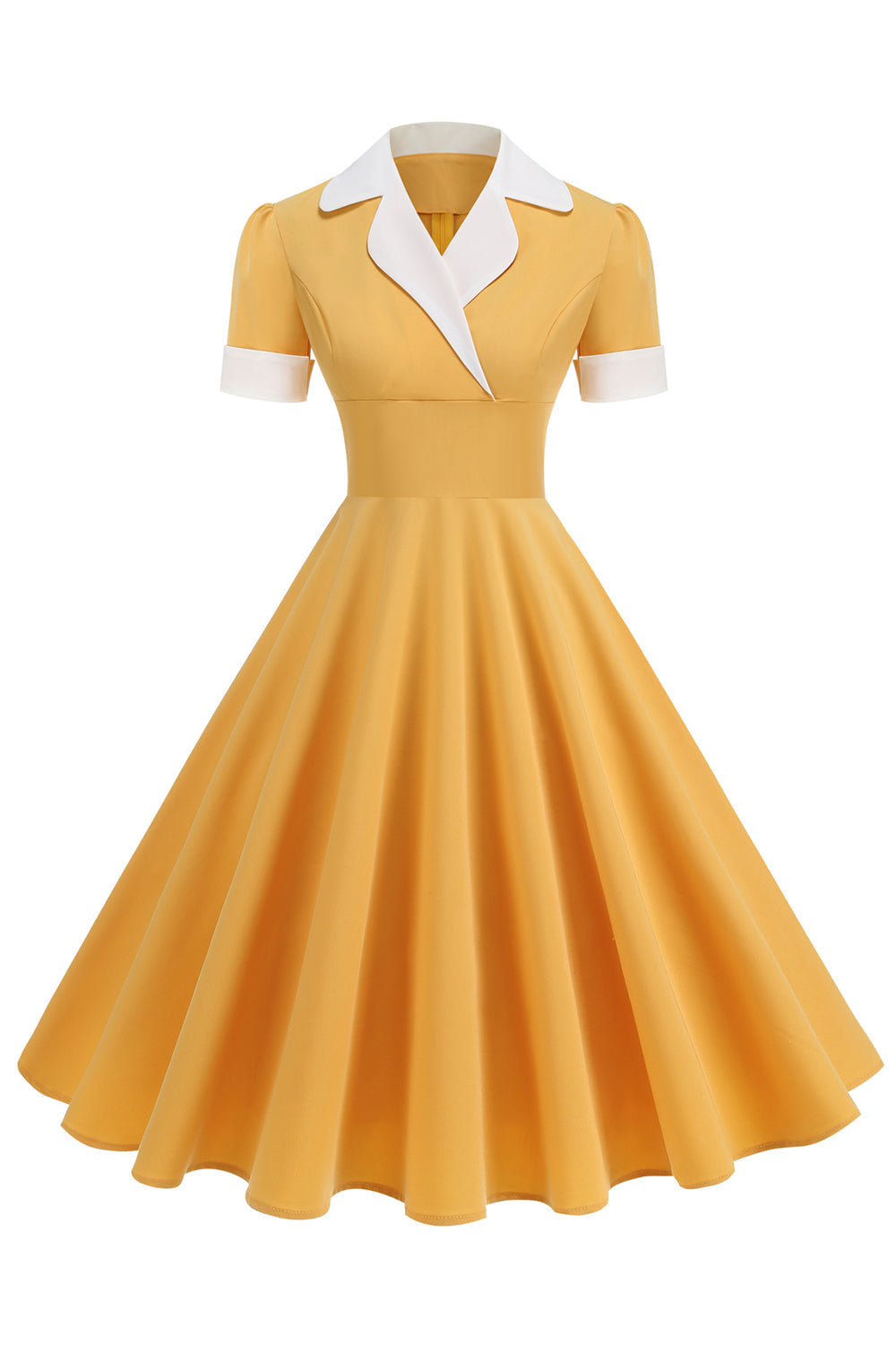 Blå A Line V-hals 1950'er kjole med korte ærmer