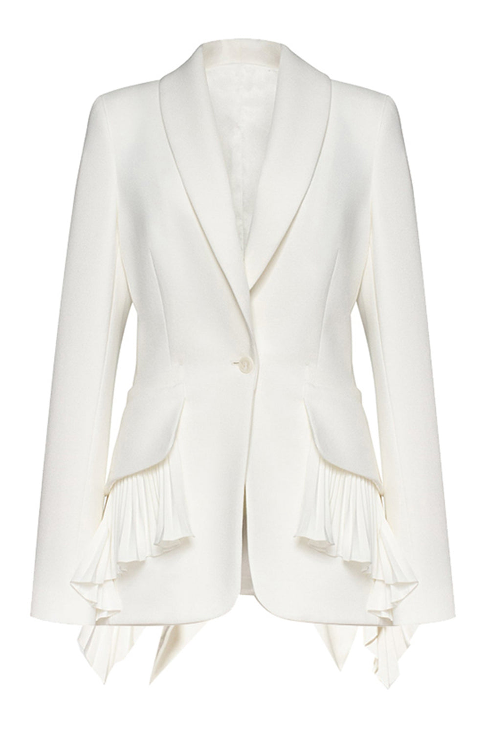 Sort Langærmet Sjal Revers Ruffled Kvinders Blazer