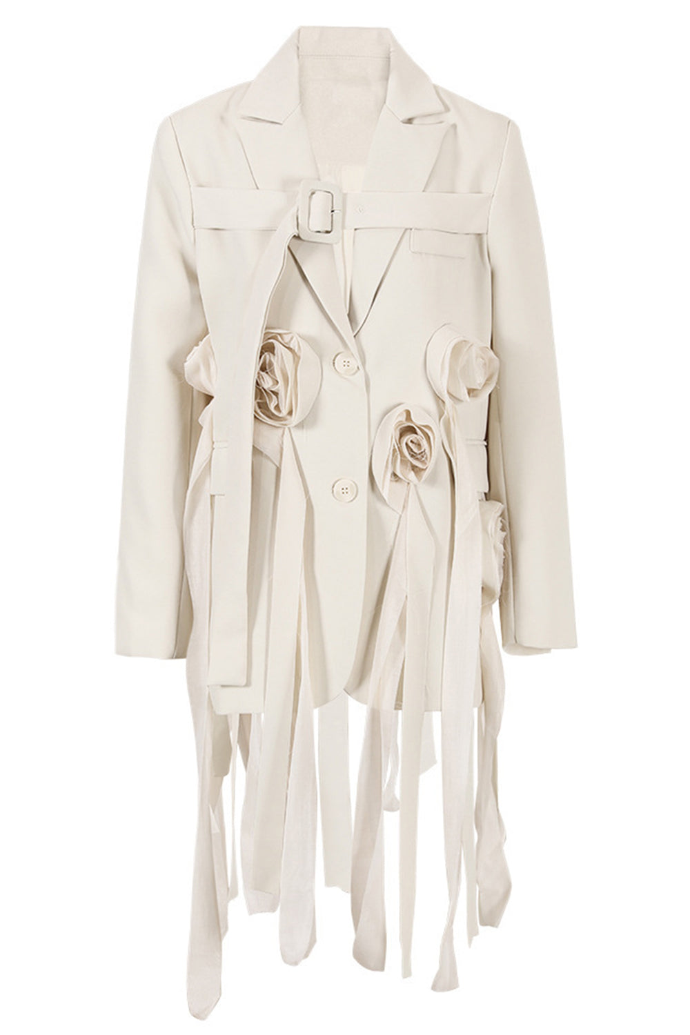 Elfenben Blomster Uregelmæssig Lang Kvinder Blazer