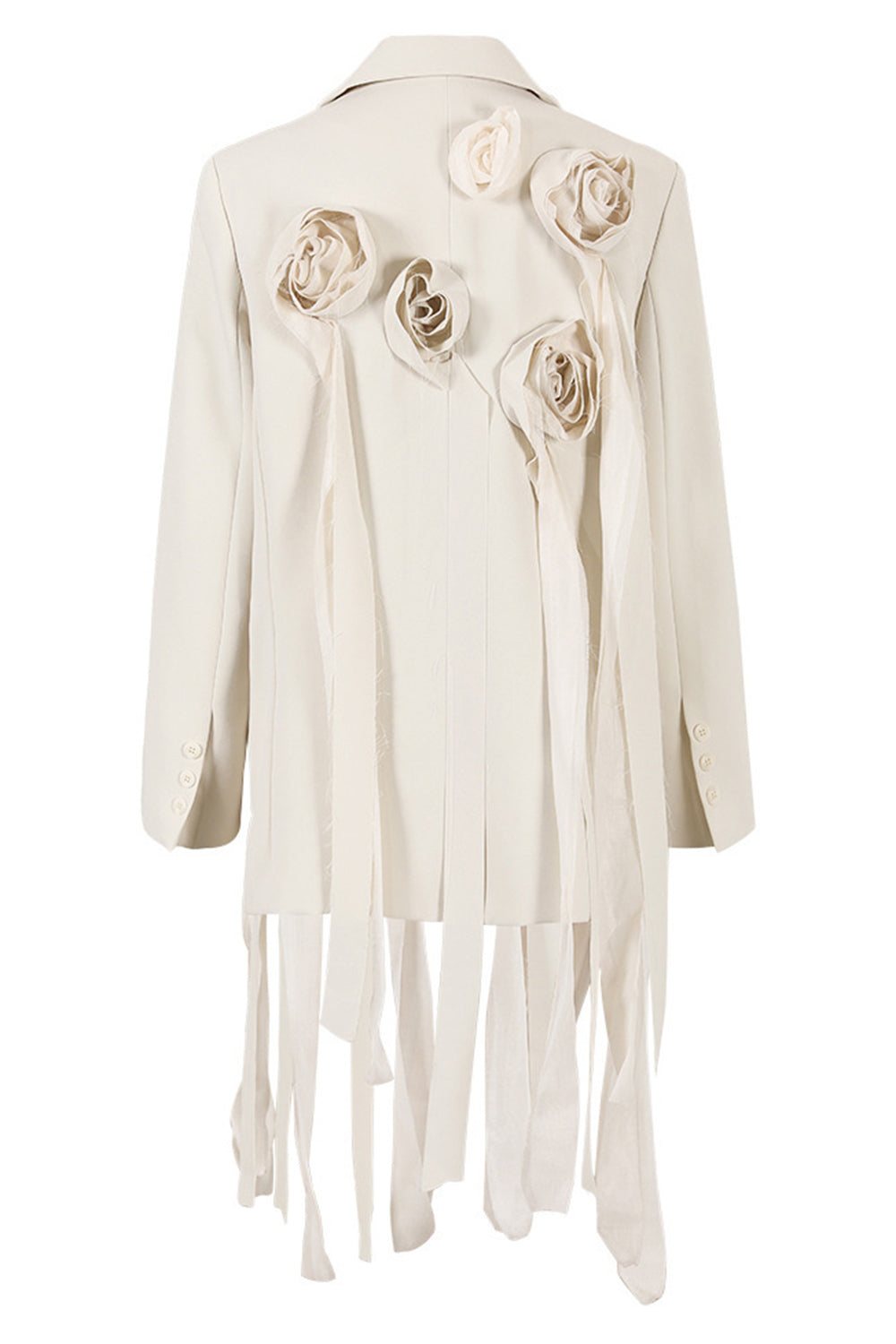 Elfenben Blomster Uregelmæssig Lang Kvinder Blazer