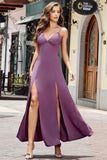 Lilla Bodycon Spaghetti Stropper Lang Gallakjole med Split