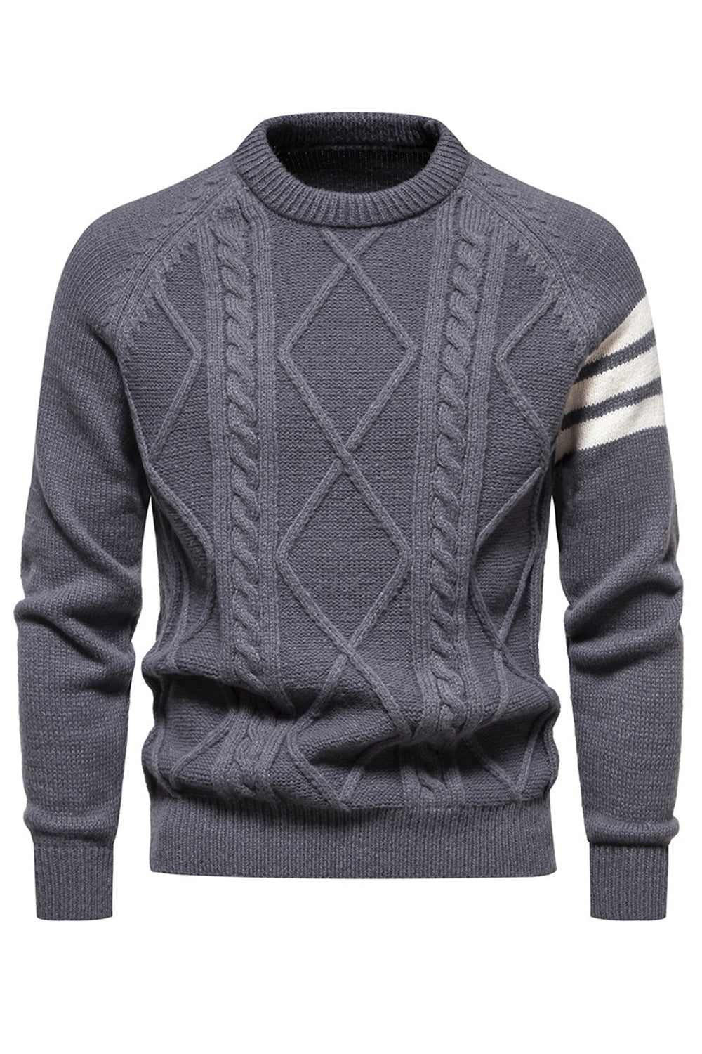 Grå mænds rund hals Slim Fit Pullover Sweater
