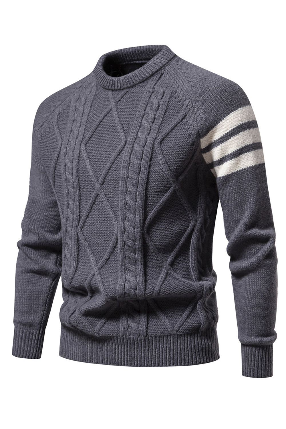 Grå mænds rund hals Slim Fit Pullover Sweater