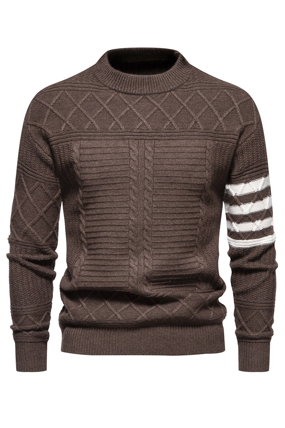 Hvid mænds rund hals kabel pullover sweater