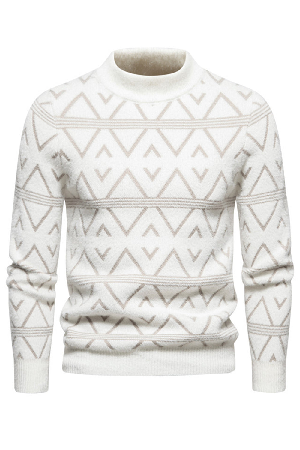 Hvid mænds rund hals stribet print pullover sweater