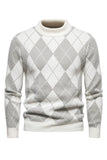 Lys Khaki mænds rund hals strik trykt sweater