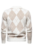 Lys Khaki mænds rund hals strik trykt sweater