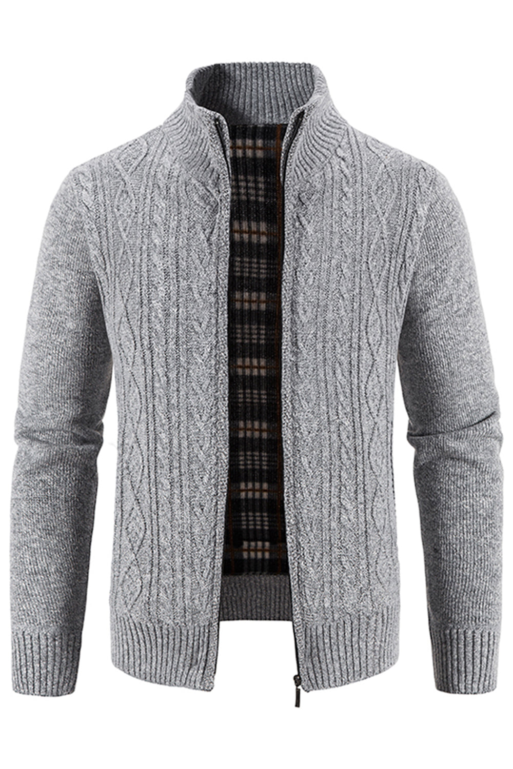 Mænds Burgundy Stand Collar fortykket cardigan sweater