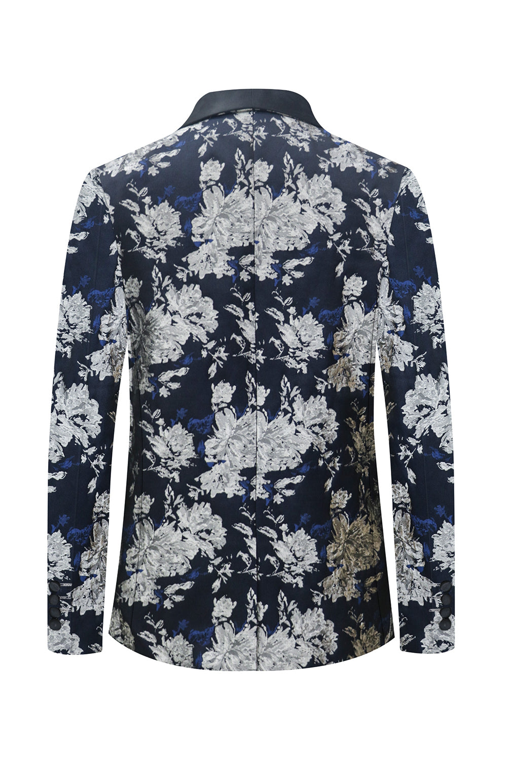 Sort Hvid Blomster Trykt Sjal Revers 2 Stykker Mænd Jakkesæt