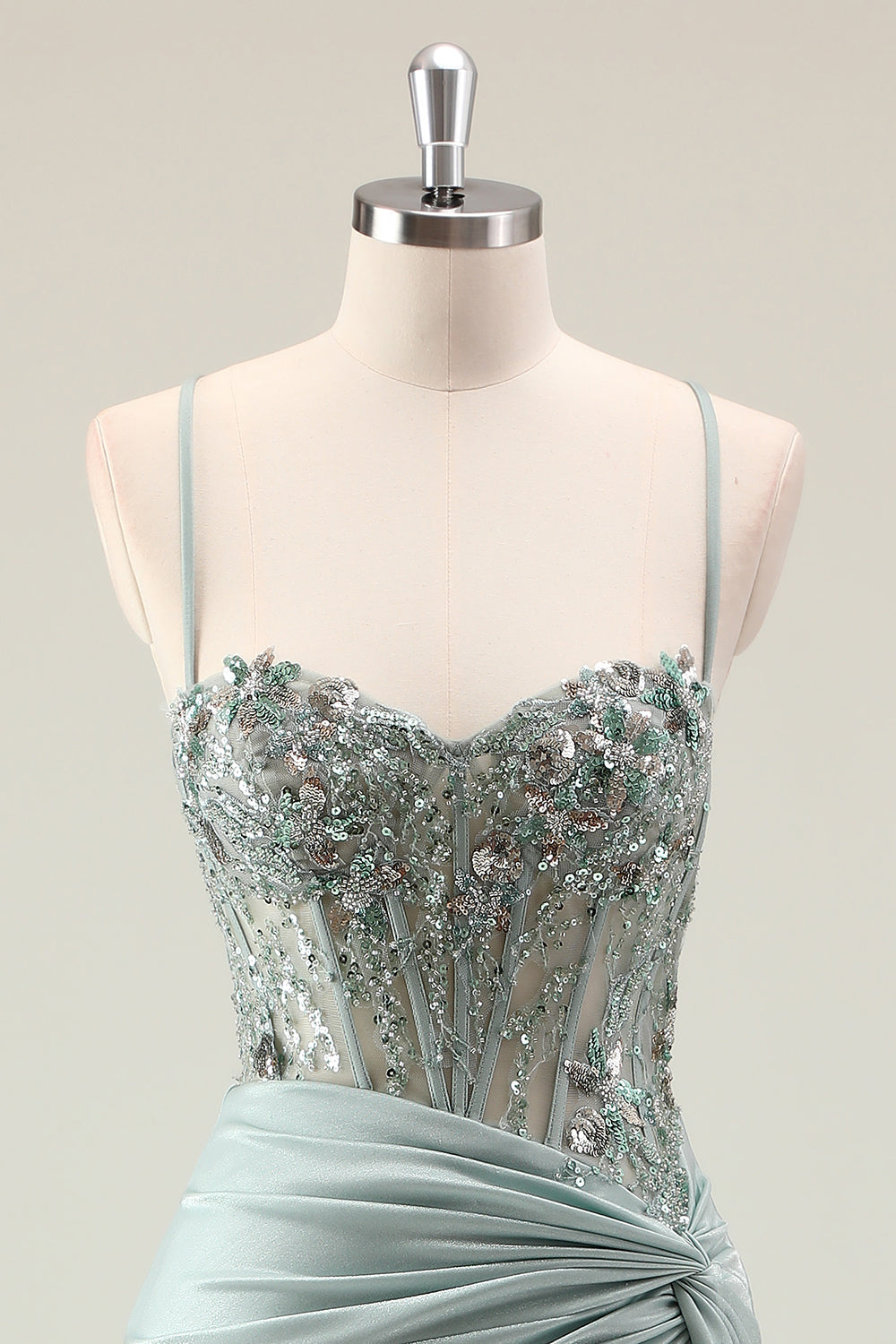 Mørk Navy Havfrue Glitrende Pailletter Spaghetti Stropper Gallakjole med slids