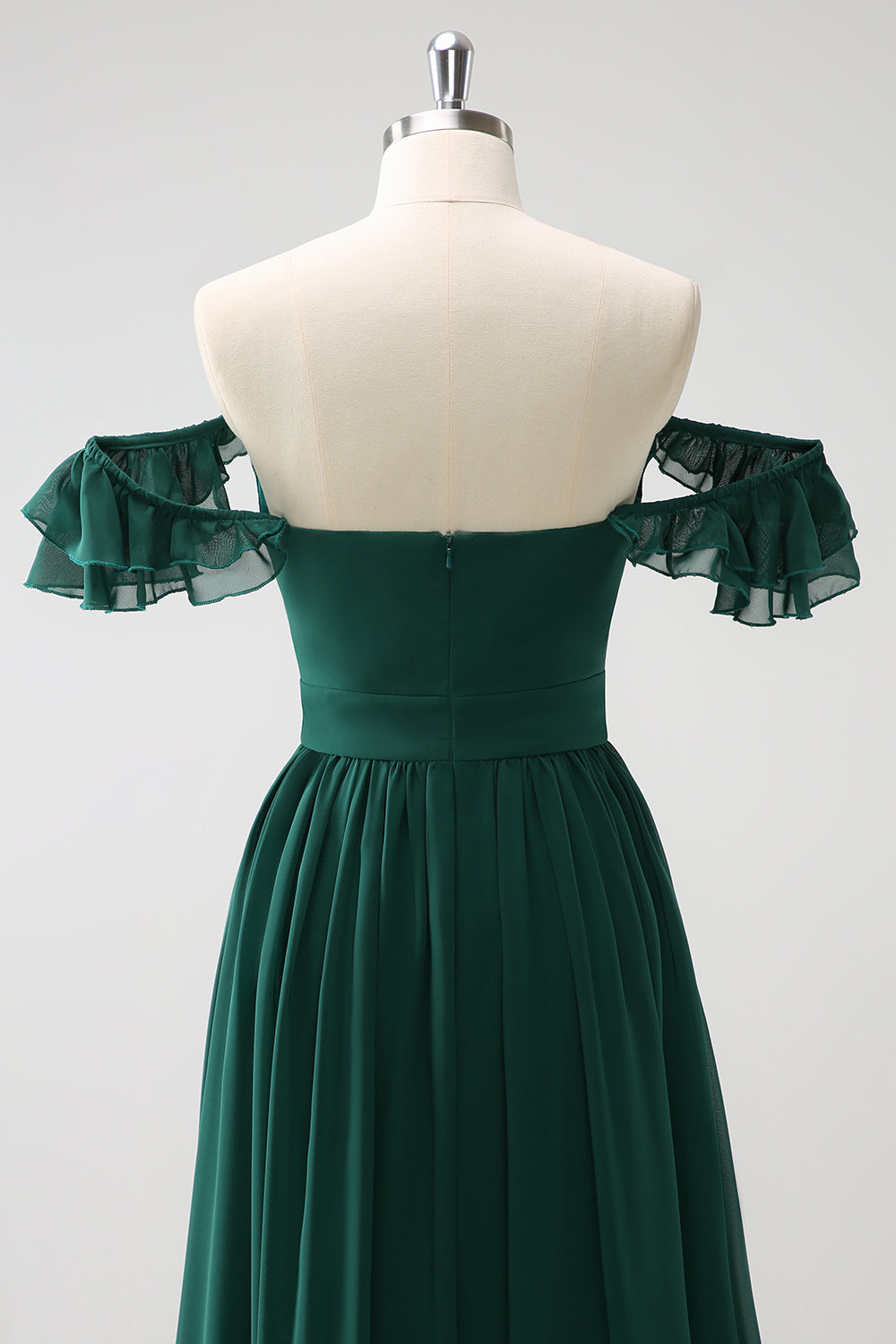 Mørkegrøn A Line V-hals Chiffon Lang brudepigekjole