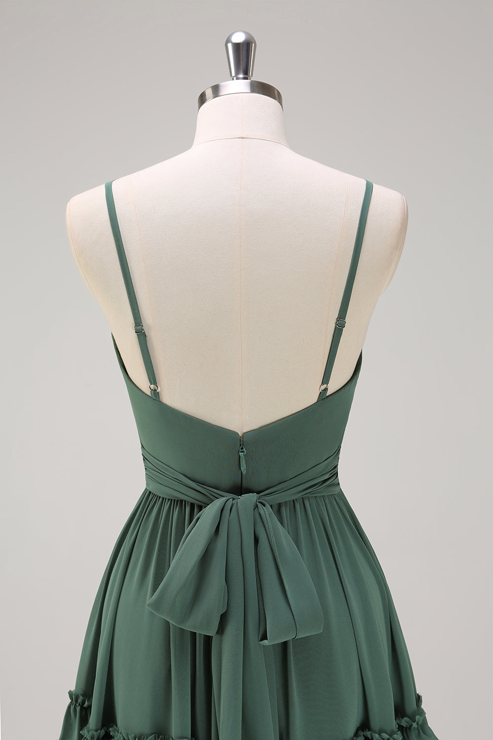 Eukalyptus A-linje Spaghetti stropper lagdelt chiffon lang brudepigekjole