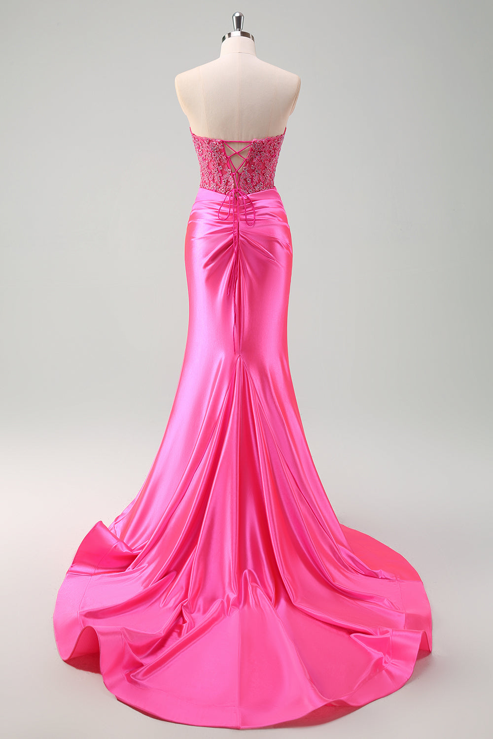 Fuchsia Sweetheart Havfrue Satin Lang Korset Gallakjole med Applikeret