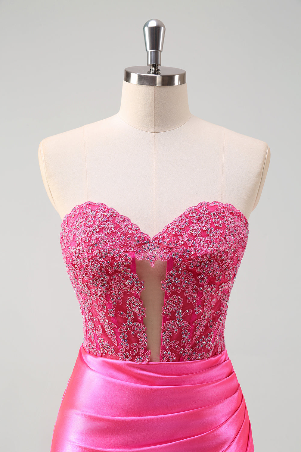 Fuchsia Sweetheart Havfrue Satin Lang Korset Gallakjole med Applikeret