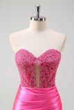 Fuchsia Sweetheart Havfrue Satin Lang Korset Gallakjole med Applikeret
