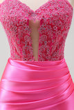 Fuchsia Sweetheart Havfrue Satin Lang Korset Gallakjole med Applikeret
