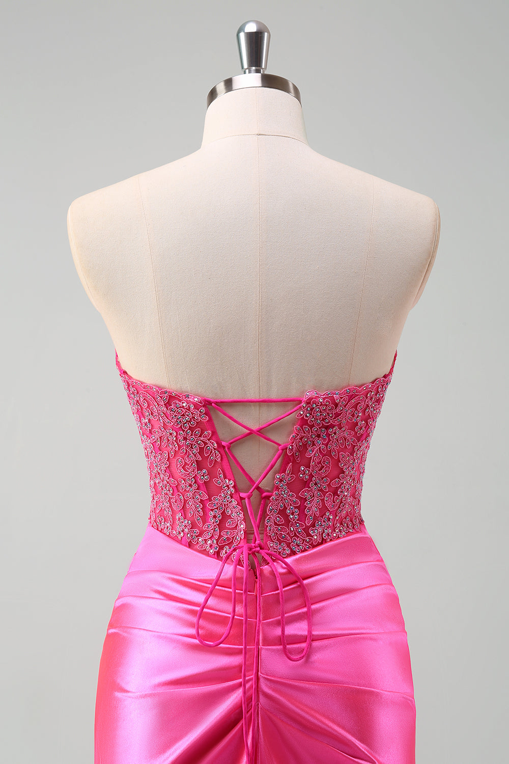 Fuchsia Sweetheart Havfrue Satin Lang Korset Gallakjole med Applikeret