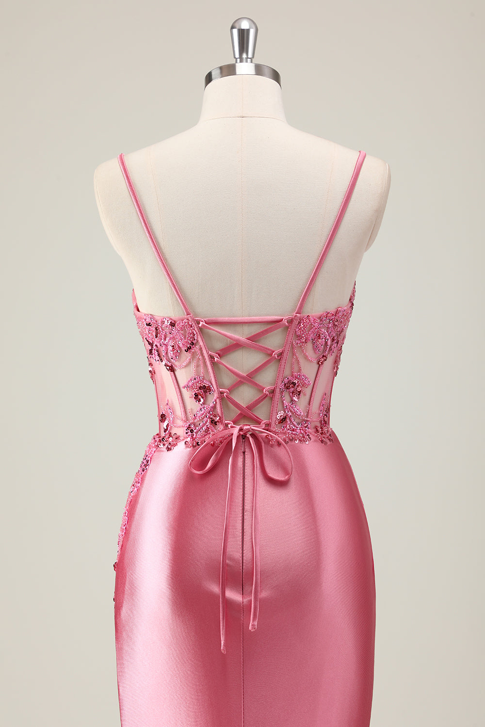 Glitrende koral havfrue pailletter Spaghetti stropper korset lang balkjole med slids