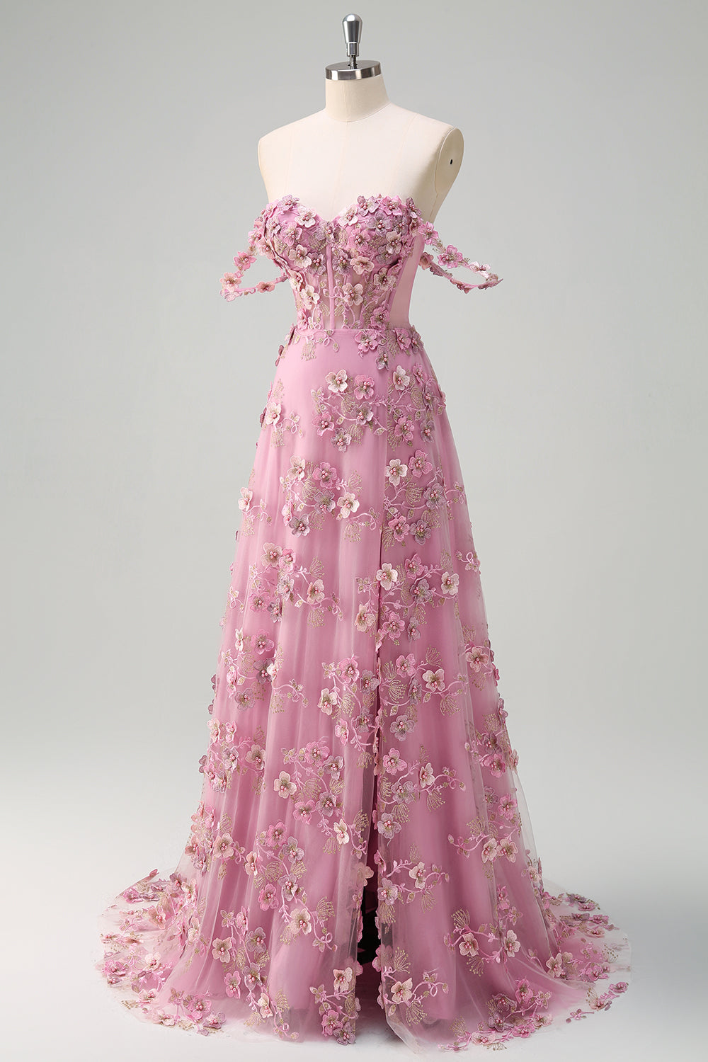 Taro A-linje Off The Shoulder Korset Slids Lang Gallakjole Med 3D Blomster