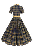 Sort Plaid A-linje Peter Pan Krave Midi 1950'er Kjole