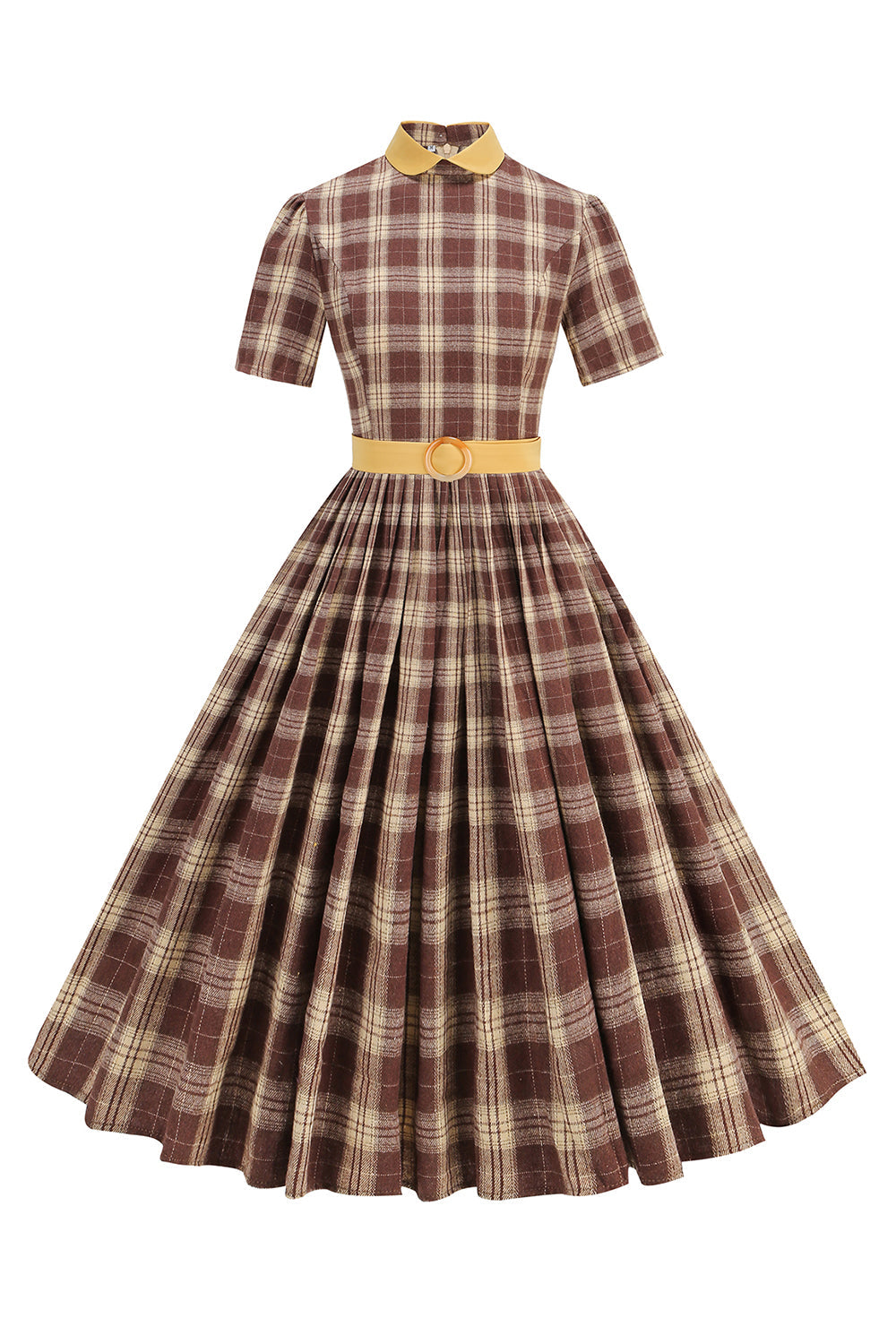 Sort Plaid A-linje Peter Pan Krave Midi 1950'er Kjole