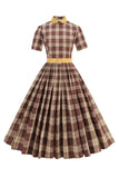 Sort Plaid A-linje Peter Pan Krave Midi 1950'er Kjole