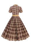 Sort Plaid A-linje Peter Pan Krave Midi 1950'er Kjole