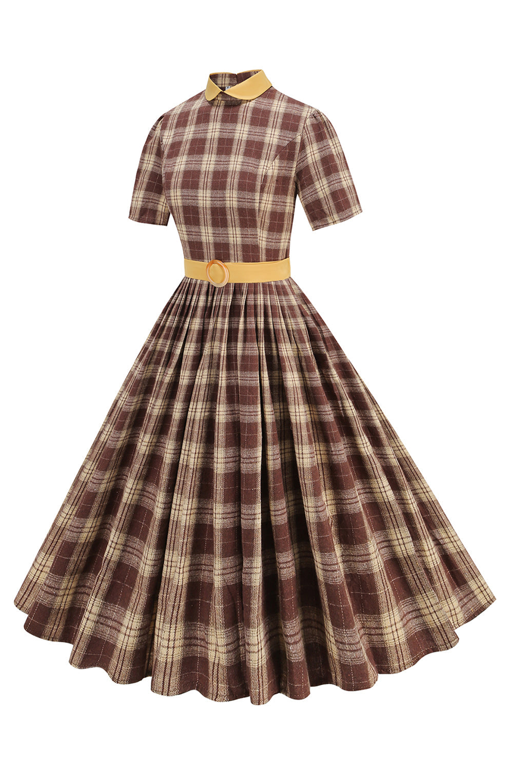 Sort Plaid A-linje Peter Pan Krave Midi 1950'er Kjole