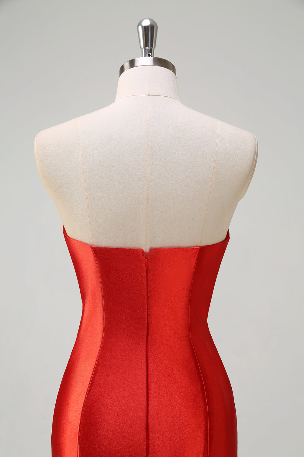 Rød Havfrue Satin Stropløs Plisseret Paillet Lang Gallakjole med Slids