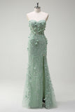 Sage Havfrue Sweetheart Floral Applikeret Lang Gallakjole med Slids