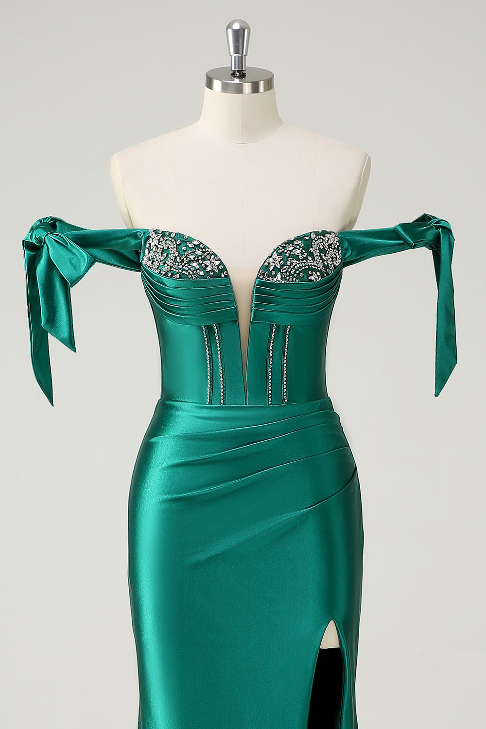 Mørkegrøn havfrue Off The Shoulder Pailletter Gallakjole med Slids