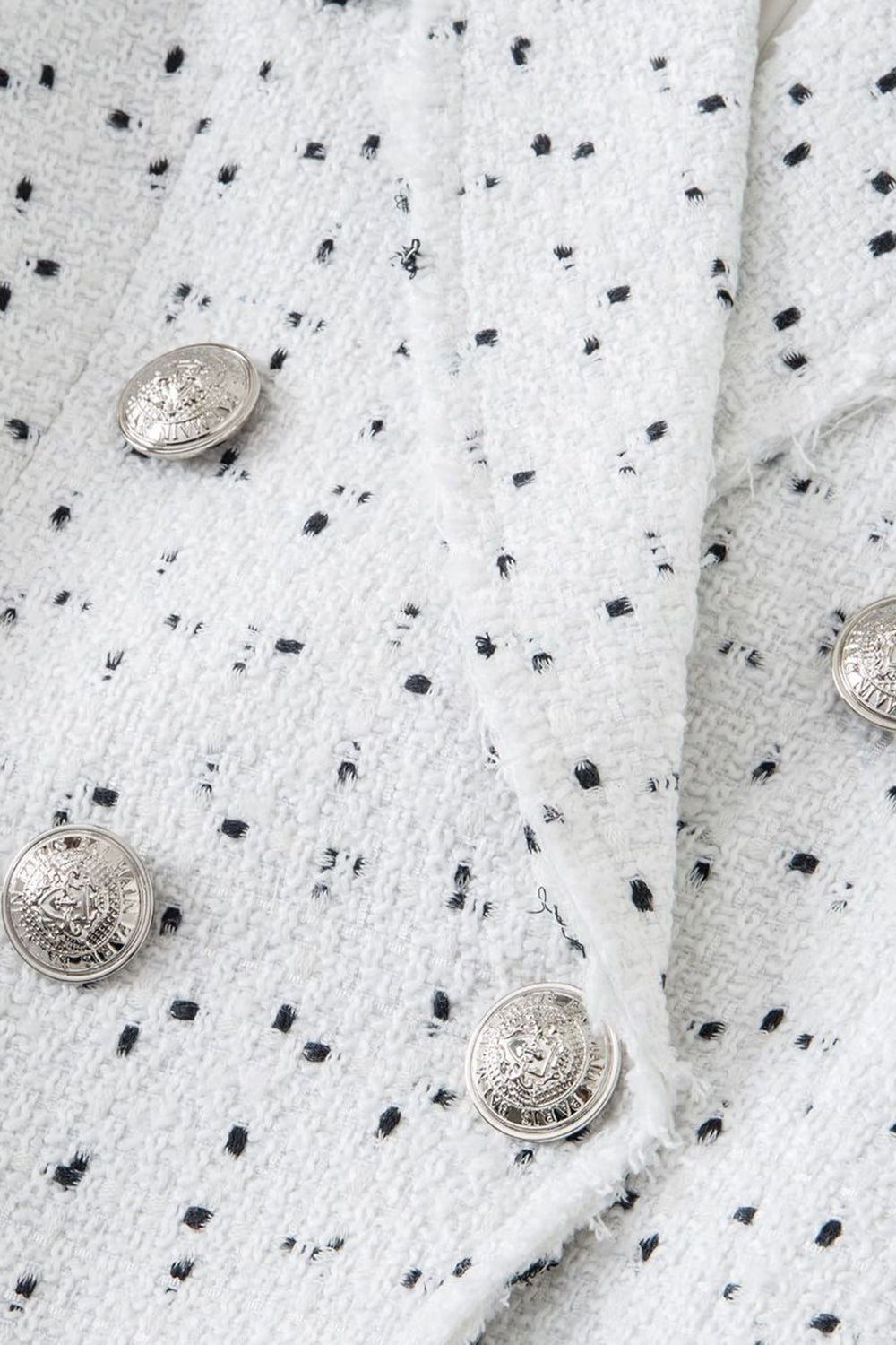 Hvid dobbeltradet prikket Midi Kvinders Blazer