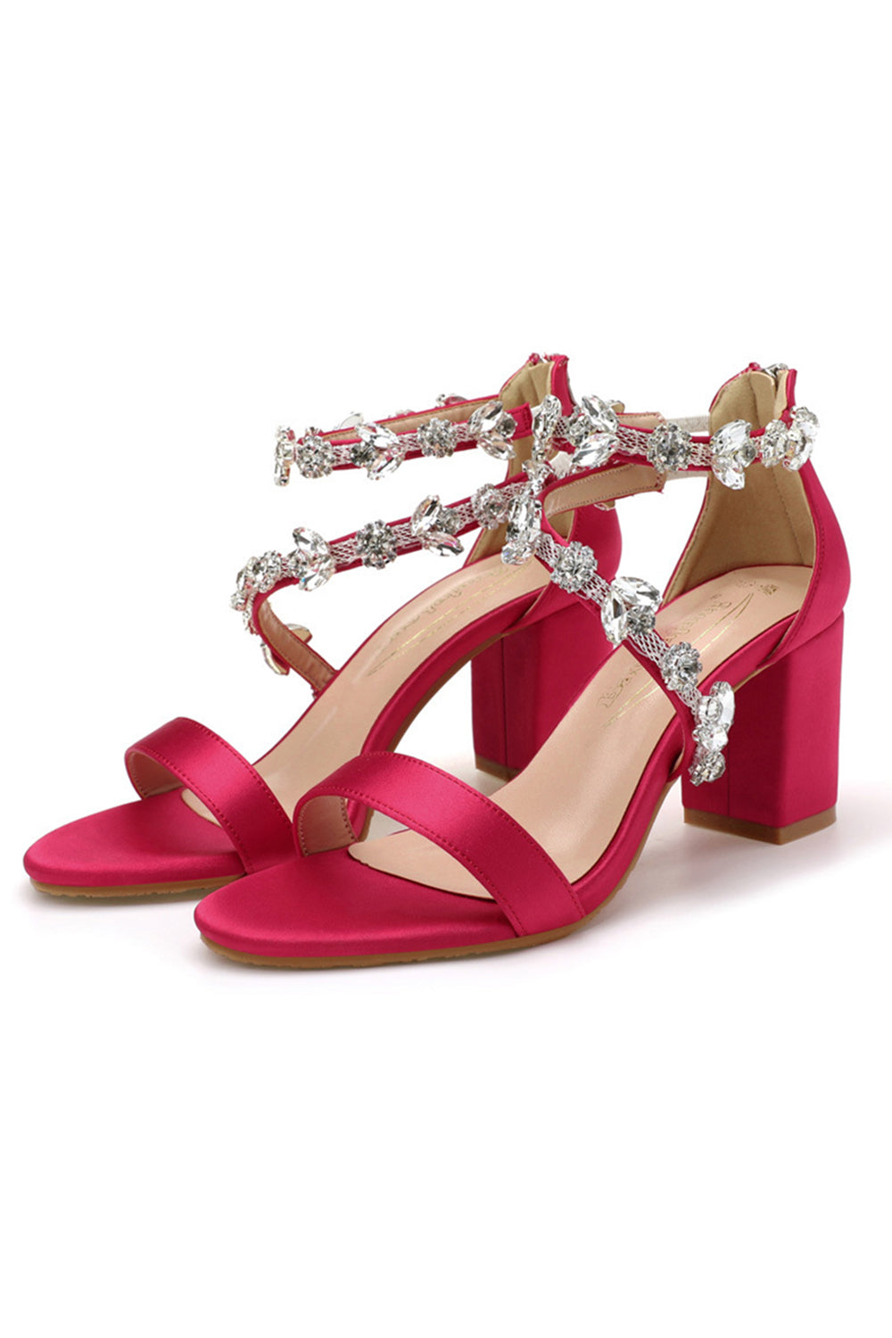 Rhinestone Hvid Chunky Højhælede Sandaler