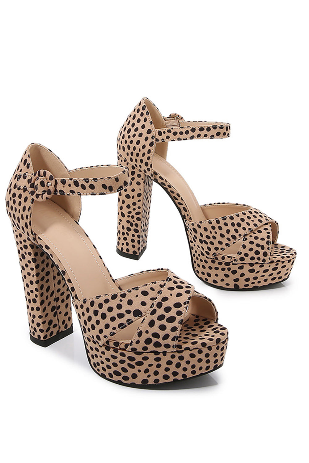 Leopard Print Platform Hæle Sandaler Chunky Pump Bryllup Fest Brude Kjole Sko